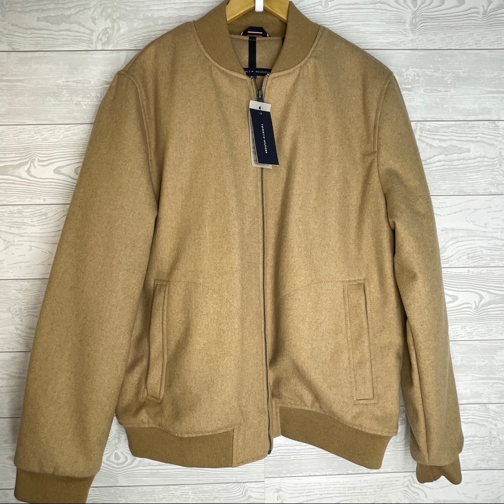 TOMMY HILFIGER MENS KHAKI BOMBER JACKET
